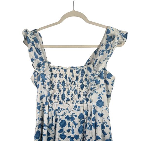 Gal Meets Glam Olivia Blue Floral Ruffle Sleeve Midi Dress NO BELT Womens 16 - Picture 8 of 8